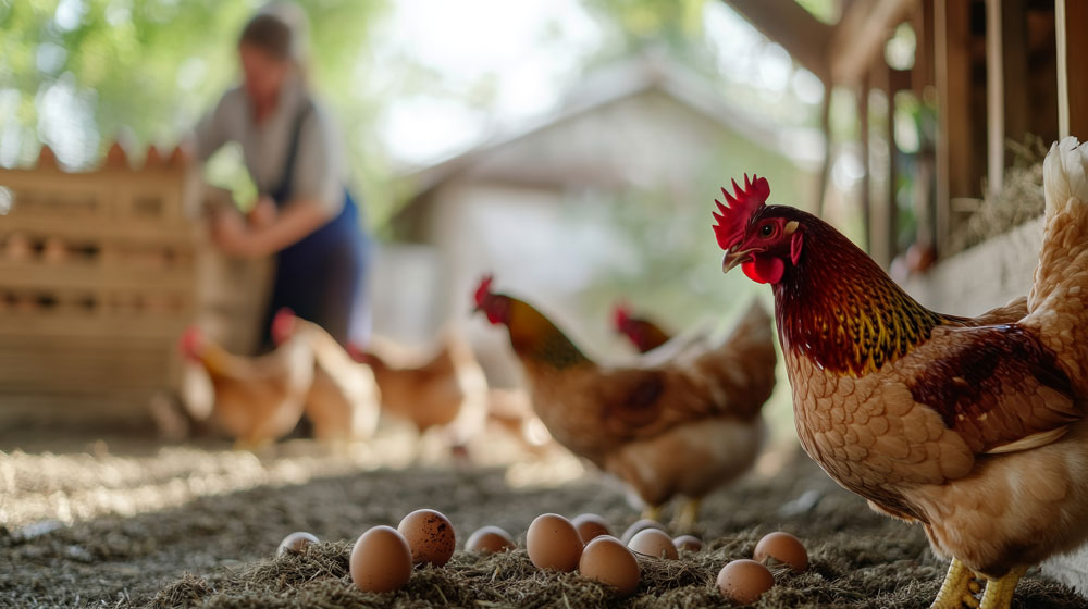 chicken farm with eggs